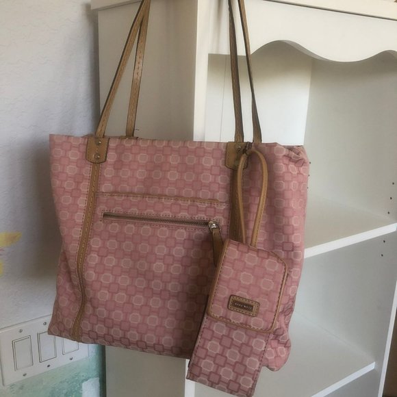 Pink and Tan Nine West Hand Bag with Extra Case - Picture 1 of 7
